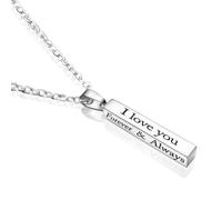 BIIVSOV Couple Necklaces Set - I Love You Forever And Always His Her Stainless Steel Engraved Lettering Promise Relationship Matching Couples Necklace Valentine Day Gift, S, Stainless Steel, No