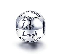 Bijoux Blu Live Love Laugh 925 Sterling Silver Love Beautiful life Round Circle Beads Charm fit Charm Bracelet DIY Jewellery Making Accessories