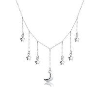 Bijoux Blu Sparkling Moon Real 925 Sterling Silver Star Chain Sparkling Moon Starry Pendant Necklaces for Women Sterling Silver Jewellery