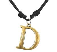 Bijoux de Ja Antique Bronze English Alphabet Capital Letter Initial Monogram Charm Pendant Adjustable Black Cord Necklace, L, waxed thread cord, non