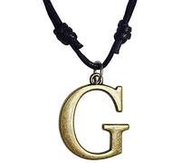 Bijoux de Ja Antique Bronze English Alphabet Capital Letter Initial Monogram Charm Pendant Adjustable Black Cord Necklace, L, waxed thread cord, non