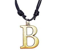 Bijoux de Ja Antique Bronze English Alphabet Capital Letter Initial Monogram Charm Pendant Adjustable Black Cord Necklace, L, waxed thread cord, non