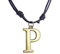 Bijoux de Ja Antique Bronze English Alphabet Capital Letter Initial Monogram Charm Pendant Adjustable Black Cord Necklace, L, waxed thread cord, non