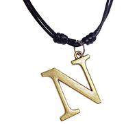 Bijoux de Ja Antique Bronze English Alphabet Capital Letter Initial Monogram Charm Pendant Adjustable Black Cord Necklace, L, waxed thread cord, non