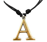 Bijoux de Ja Antique Bronze English Alphabet Capital Letter Initial Monogram Charm Pendant Adjustable Black Cord Necklace, L, waxed thread cord, non