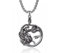 Bijoux de Ja Egyptian Greek Mythology Medusa Gorgon Snake Serpent Pendant Chain Necklace Jewelry for Unisex, Pewter, Stainless Steel, No Gemstone