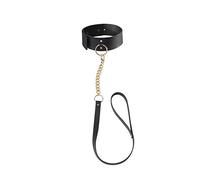 Bijoux Indiscrets MAZE Leash Black Vegan Leather Choker with chain