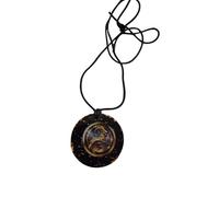 Bijoux.Natheve Capricorn Orgonite Pendant, Round, Black and Gold, Adjustable Cord, Zodiac Astrological Theme