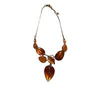 Bijoux.Natheve Statement Necklace with Amber Stones, Asymmetrical Petals Design, Gold Chain