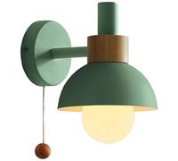 Bijuan Lamp ACPower WallMounted 90-260V | Green iron+wood wall lamp, 15x16x10 cm, LED light, E27 socket, AC power, wall mounted.