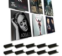 BiJun 10 Pack Vinyl Record Shelf Wall Mount, Black Metal Vinyl Holder Wall Mounted Minimalist Album Record Holder Display Your Daily LP Listening, CD, Book Storage Stand in Store, Office and Home