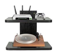 BiJun Floating TV Shelves for Wall, Floating TV Unit Under Projector Speaker Shelf Wall Mount Entertainment Media Stand Router DVD Holder, for PS4/Cable Box/DVD Players/Game Console (Black 2shelf)