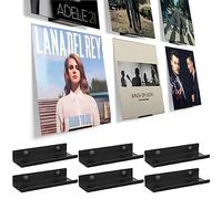 BiJun Vinyl Wall Mount 6 Pack, Black Metal Vinyl Shelves Holder Display Record Wall Mount Stand for Albums LP Minimalist Record Storage Set for CD Display in Office Home (Wall Black06)