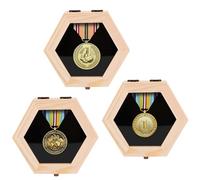 BiJun Wooden Hexagon Medal Hanger Display Case,Shadow Box for Medals Race Medal Display for Sports Medals, Track & Field, Military,Races, Running, Marathons (3pc)
