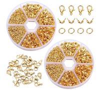 Bikasun 1140 Pieces Jewellery Clasps Set, Lobster Clasps for Jewelry Making, Jump Rings Connectors with Plastic Case, Closures Clasps for Necklace Bracelet Anklets Making, Gold