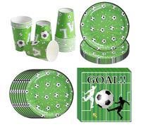 Bikasun Football Party Tableware Set, Disposable Soccer Paper Plates Cups Napkins for Kids Birthday Parties Sports Theme Decorations Serve 16 Guests, Green