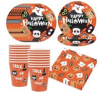 Bikasun Halloween Party Tableware Set, 16 Guests Halloween Party Tableware Decorations for Kids, Cups Napkins Paper Plates, Disposable Dinnerware Set, Orage Ghost Skeleton Pumpkin