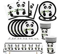 Bikasun Panda Party Set, 10 Guests Panda Tableware Set, Panda Birthday Tableware, Children's Birthday Plates, Cups, Napkins, Tablecloths, Party Supplies for Boys and Girls