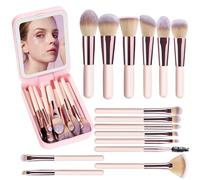 BIKCANP Personalized Valentine’s Gifts for Women - Travel Makeup Brush Set with LED Light Mirror, 15 Pc Comprehensive Set, Synthetic Bristles, Pink, Vegan, Cosmetic Brush