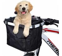 Bike Basket,Detachable Dog Bike Basket,Aluminum Alloy Frame Cycling Baskets,Easy Install/Remove Black Dog & Cat Baskets Carrier with Spacious Interior and Handles for Commuting & Shopping (Black)
