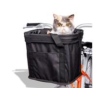 Bike Basket, Folding Detachable Quick Release Easy Install, Aluminum Alloy Frame Pet Carrier, for Pet, Shopping, Commuter, Camping and Outdoor(Color:Svart)