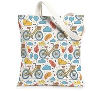 Bike Canvas Tote Bag for Women, Summer Playful Air-Float Balls Leaf Summer Yellow Washable Reusable Everyday Tote Bags Idea, Yellow, 13x15 Inch