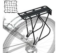 Bike Cargo Rack w/Bungee Cargo Net & Reflective Logo Universal Adjustable Bicycle Rear Luggage Touring Carrier Racks 55lbs Capacity Quick Release Mountain Road Bike Pannier Rack for 26"-29" Frames