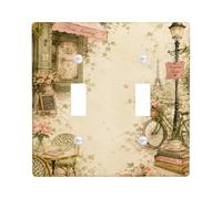 Bike Double Light Switch Cover Plate, Vintage Romantic Rose Street Lamp Spring Pastel Peach Plastic Standard Size Wall Switch Plates Accents for New Apartment Home Bedroom Office Decor