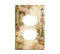 Bike Duplex Outlet Covers Wall Plate, Vintage Romantic Rose Street Lamp Spring Pastel Peach Plastic Standard Size Face Plates for Electrical Outlets for Bedroom Bathroom Kitchen Entrance Decor