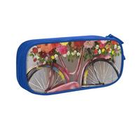 Bike Flower Large Pencil Bag with 2 Compartments Pencil Pen Case Pencil Pouch Bag Organizer for Girls Boys Student School Office College, Blue