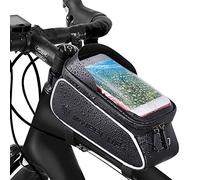 Bike Frame Bag, Waterproof Bicycle Front Top Tube Pouch Pannier Bike Cell Phone Mount Cycle Holder Cycling Crossbar Storage Bags with Sun Visor for iPhone 16 15 14 13 12 Pro Max Smartphone up to 6.7''