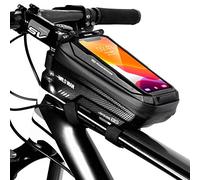 Bike Frame Bag, Waterproof Bicycle Front Top Tube Pouch Pannier Bike Phone Mount Holder Handlebar Bag Cycling Crossbar Storage Bags with Touch Screen for iPhone 16 15 14 Pro Max Smartphone up to 6.7''