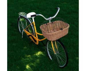 Bike Front Basket Natural Willow & Iron 50x45x35 cm Rustic Pet Carrier Handwoven