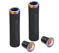 Bike Grips Single Aluminum Alloy Lock on + Aluminum Bar End Plugs,Bicycle Handle Bar Foam Soft Comfortable Non-Slip Bike Handle Grips,Handlebar Caps for BMX Mountain MTB Cruiser Scooter (Rainbow)