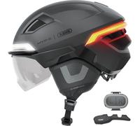 ABUS HYP-E B.LACE Bike Helmet - with Front, Rear and Indicator Light as well as Wireless Brake Light Activation - with Visor and Earmuffs - for Bike, e-Bike and S-Pedelec - Size M, Grey