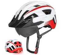 Bike Helmet for Men Women with Rear LED Light, Visor and Magnetic Goggles