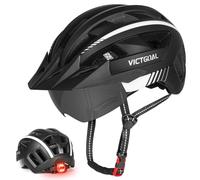 Bike Helmet for Men Women with Rear LED Light, Visor and Magnetic Goggles