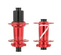 Bike Hub Assembly Front 15mm x 100mm and Rear 12mm x 142mm with 4 Bearings for Mountain Bike Disc Brake Wheelsets 32 Spoke Holes (Red)