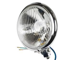 BIKE IT 5¾" Motorcycle Headlight Bates Style Chrome Universal Motorbike Front Light Unit 5 3/4" Bottom Mount 12v H4 55/60w Bulb
