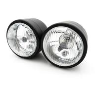 BIKE IT Universal Twin Round Dominator Motorcycle Headlight Matt Black Side Mounted - H4 12V 60/55W