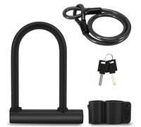 Bike Lock, 12mm Heavy Duty Anti Theft Keyless Locking Bike U Lock with 4ft Security Steel Cable - Shackle Bicycle U-Locks with 2 Keys for Road Mountain Electric Folding Bike