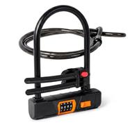 Bike Lock Combination, D Lock with Cable, 4 Digit Alloy Steel, Black Orange