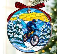 Bike Ornament, Acrylic Bicycle Christmas Suncatcher, Double Sided Printed Cycling Ornament for Tree, Mountain Bike Holiday Ornaments, Unique Biker Christmas Decoration