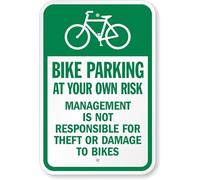 Bike Parking At Your Own Risk Bicycle Parking Aluminum Weatherproof 8" x 12" Sign P2222b