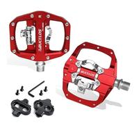 Bike Pedals Mtb Pedals For Bicycle Dual Function Mountain Bike Pedal Platform Clip Flat Pedals Fit MTB Bicycle Paddle Bike Part(Red pedal-Cleat)