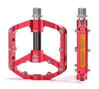 Bike Pedals with Reflective Strips, 3 Sealed Bearings, Non-Slip CNC Aluminum Bicycle Platforms, 9/16 Inch Pedals for Road Bike, MTB, E-Bike. (Red)