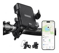 Bike Phone Mount with Airtag, MFi Certified, Hidden Tracker, Anti-Theft | Work with iOS Find My, Secure 4-Claw Grip, 360° Adjustable Phone Holder for Motorcycle & Bicycle