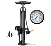 Bike Pump with Pressure Gauge, Bicycle Pump for All Bikes Floor Stand Pump with Presta & Schrader Valves, Track Tyre Pump for Bikes Tyre Sports Ball Balloons Swimming Rings Inflatables