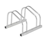 Relaxdays Floor Bike Rack, for 2 Bicycles, Wheel Width up to 50 mm, Metal, Outdoor Parking Stand, Garage, Steel, Silver, 26 x 38.5 x 33.5 cm