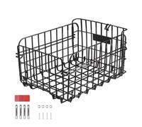Bike Rear Basket, Luggage Basket, Heavy Duty Space Saving Secure Mounting Large Capacity Stainless Steel Material Sturdy Build, Cargo Pannier for Cycling Outdoor Travel, 14.57x10.63x7.87 Inches, Black